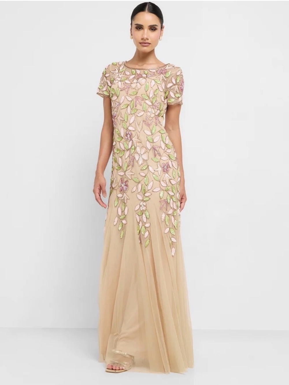 NWT Adrianna Papell Floral Beaded Sequin Evening Gown SIZE 14 MOB MOG WEDDING - Picture 4 of 7